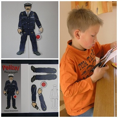 Bastelbogen Polizei kinder hampelmann Papier ausschneiden Papier basteln