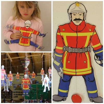 Feuerwehr Thema Kindergarten schule basteln Papier Vater